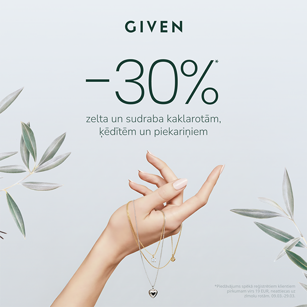 GIVEN zelta un sudraba kaklarotām, ķēdītēm, piekariņiem -30%