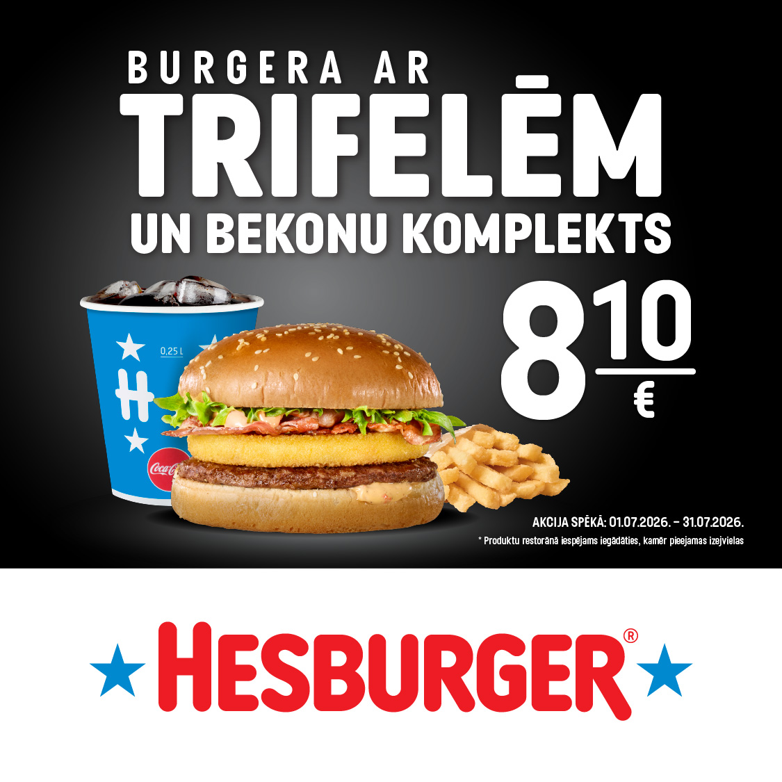 Burgera ar trifelēm un bekonu komplekts