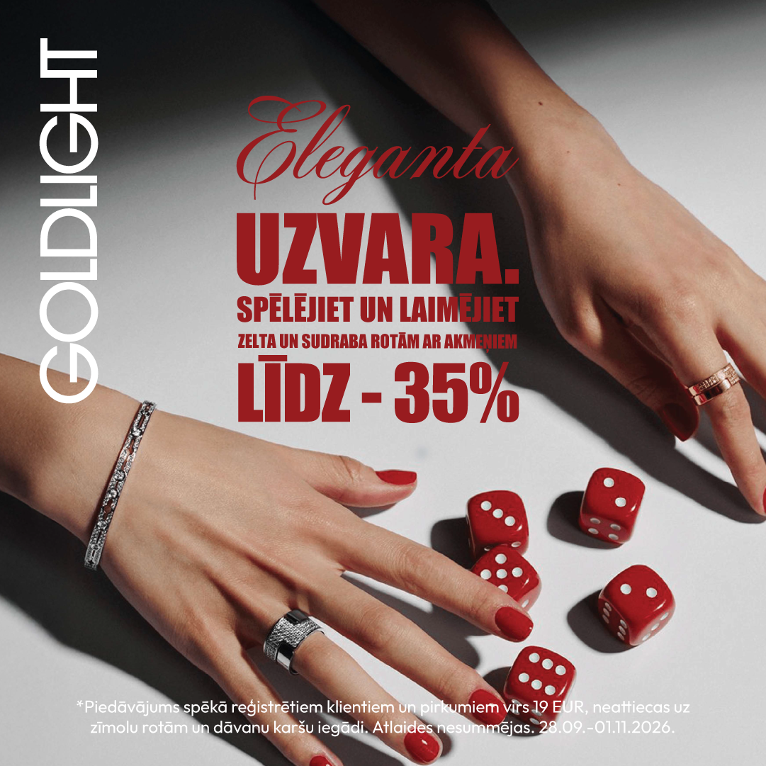GOLDLIGHT Eleganta uzvara. Spēlējiet un laimējiet atlaides zelta un sudraba rotām ar akmeņiem līdz -35%