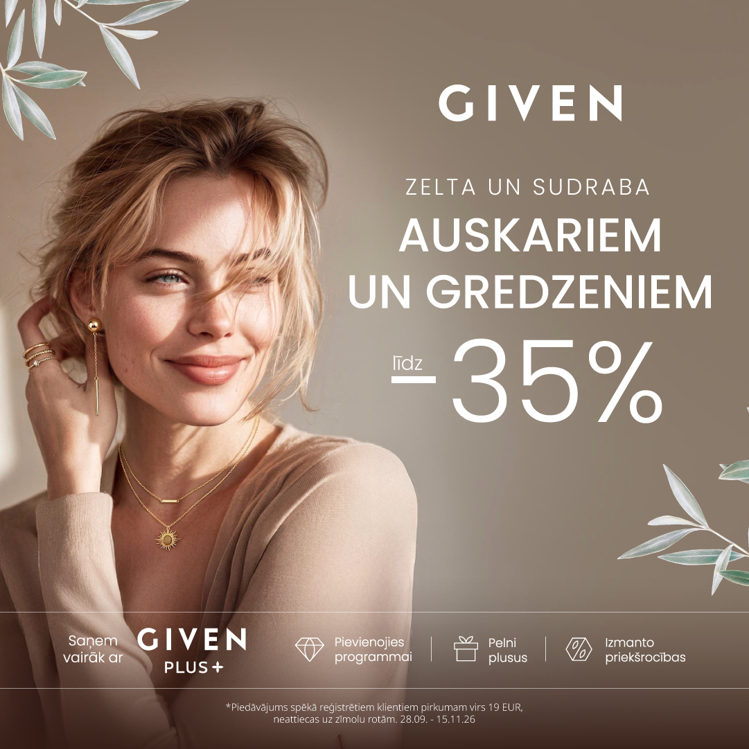 GIVEN zelta un sudraba auskariem un gredzeniem līdz -35%