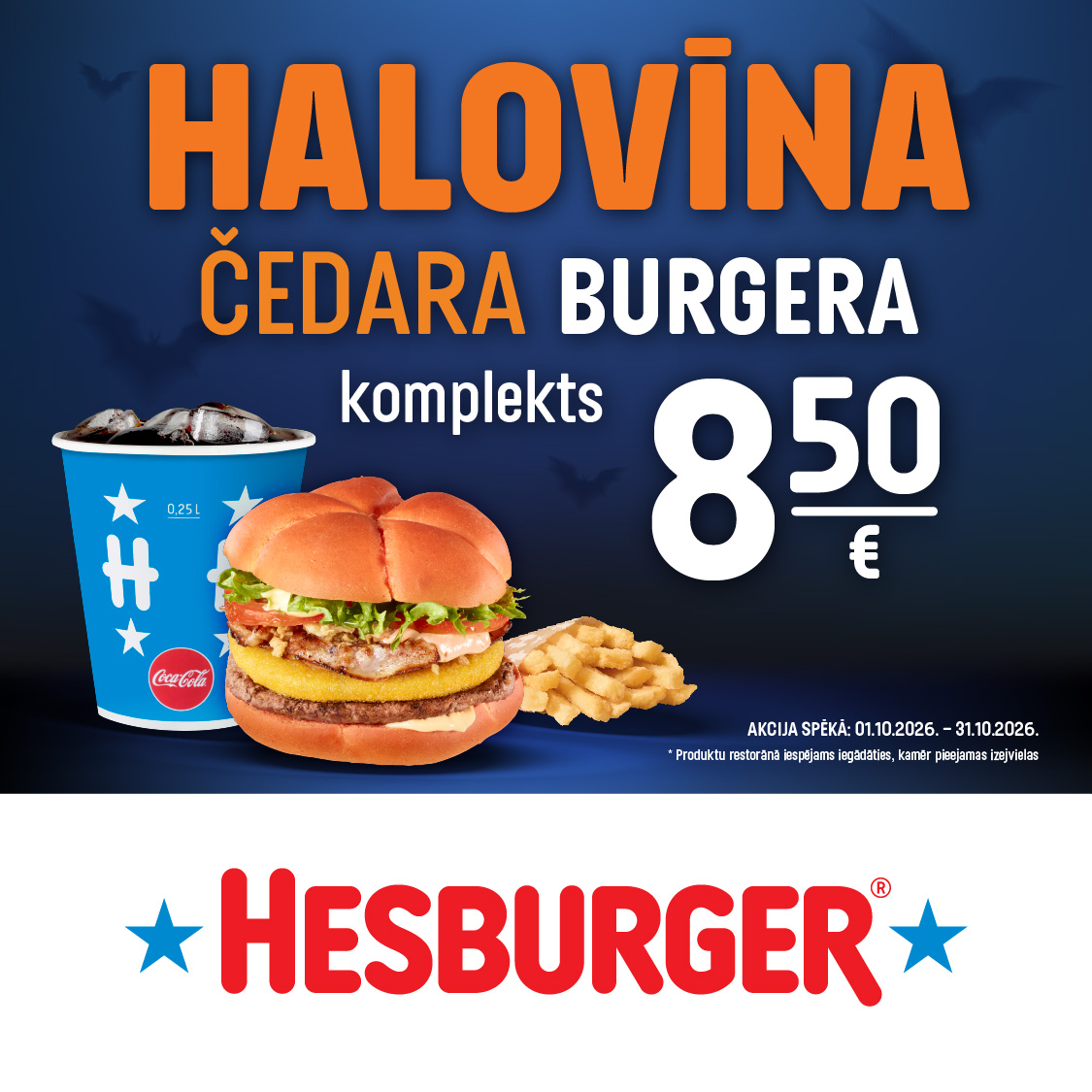 HESBURGER. Halovīna Čedara burgera komplekts